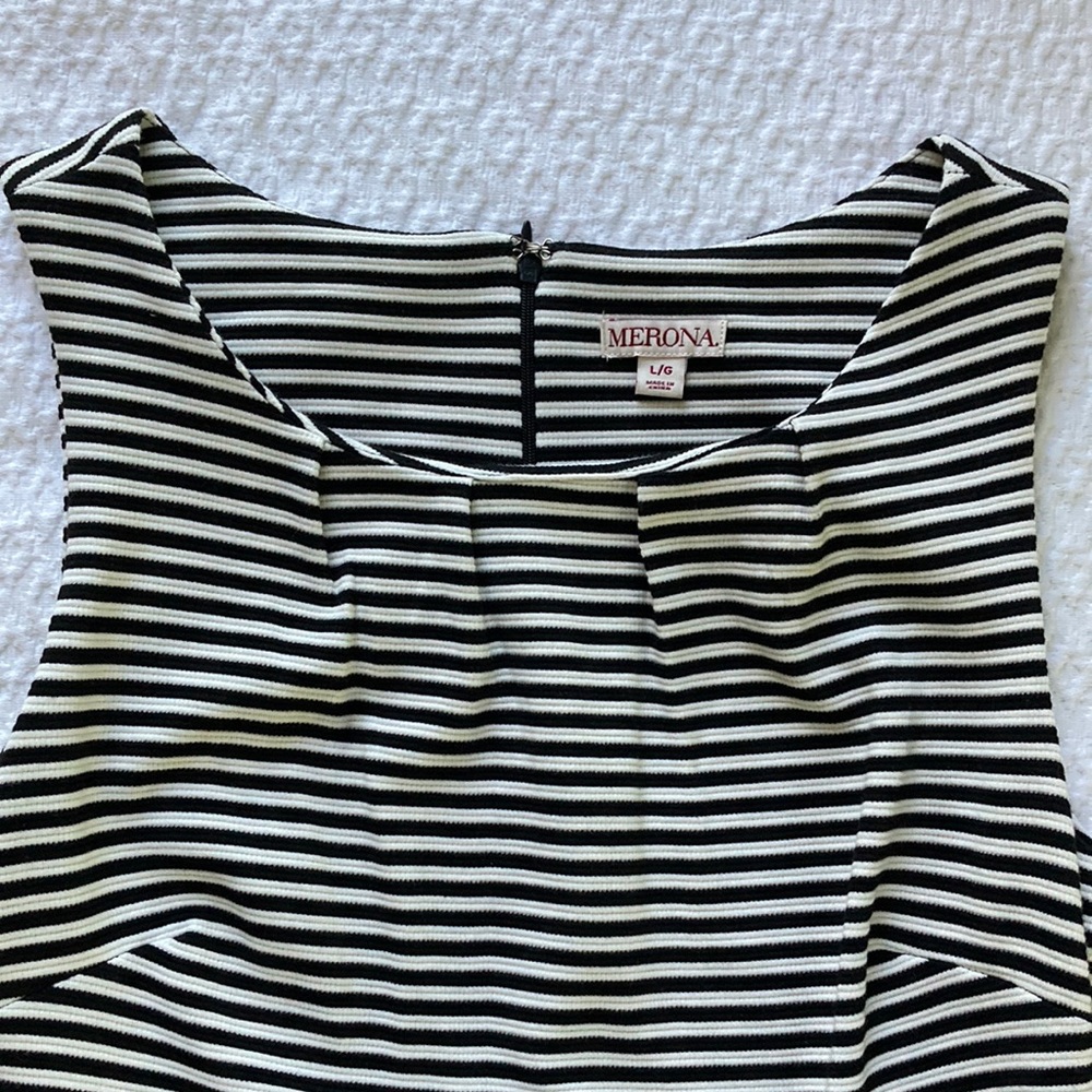 NWT Merona Spandex Blend Black & White Striped Sleeveless Dress L - Picture 4 of 11